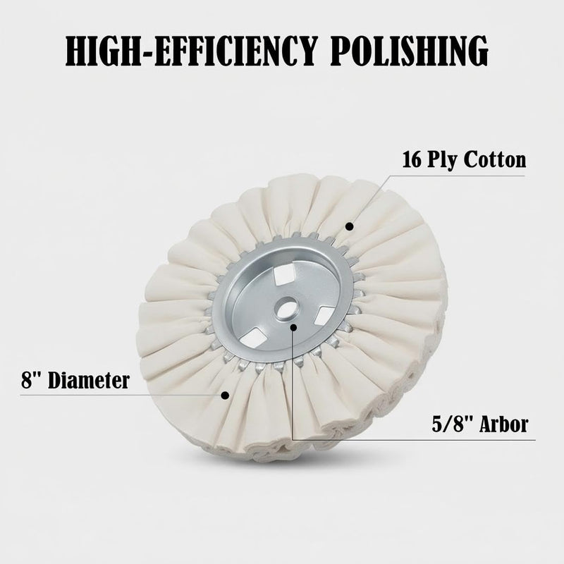 [Australia - AusPower] - 2 Pcs 8" Cotton Airway Buffing Wheel, 5/8'' Arbor Hole / 16 Ply Cloth Fine Polishing Wheels for Bench Grinder/Die Grinder 8'' Cotton Airway Buffing Wheels 