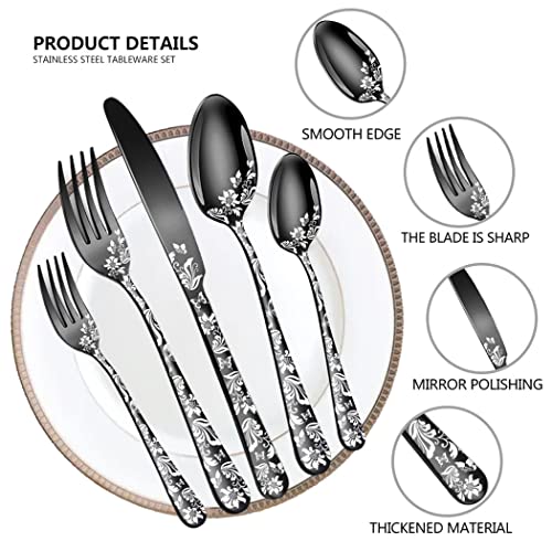 XIAOYU 20-piece stainless steel flatware set with rainbow pattern includes knives, forks, and spoons for 4, dishwasher safe.