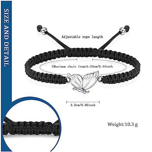 constantlife 2 Pack Butterfly Cremation Bracelet for Ashes Stainless Steel Urn Pendants Keepsake Braided Rope Adjustable Wristband Bangle Memorial Jewelry for Women Girls Silver
