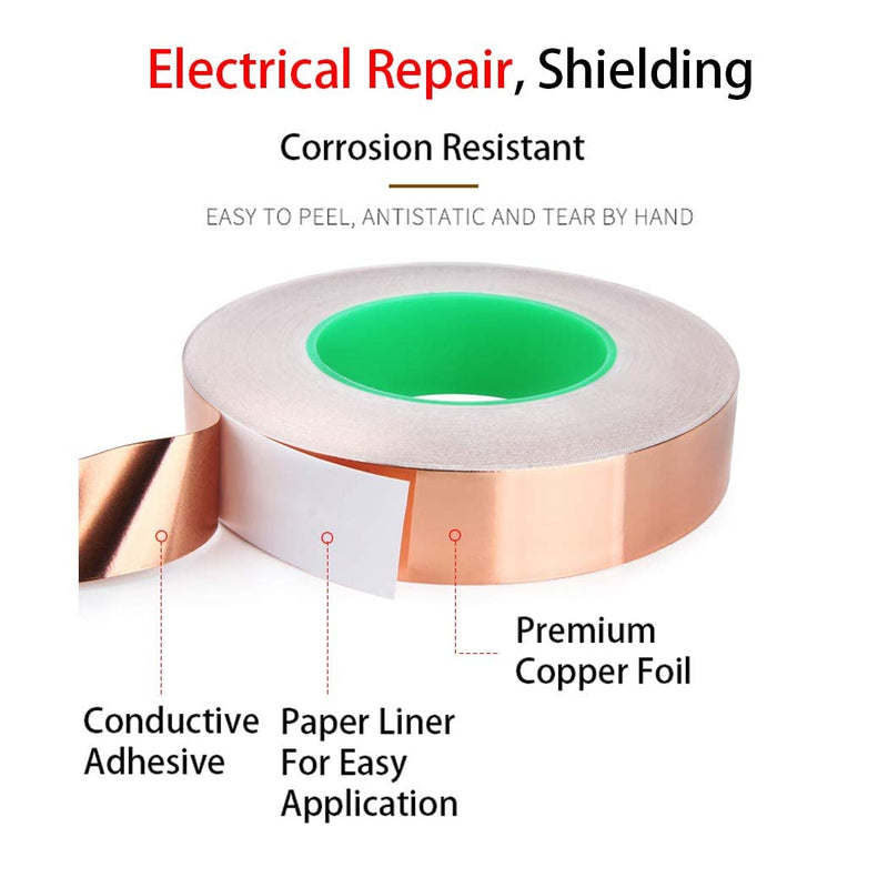 [Australia - AusPower] - APT, Copper Foil Tape with Conductive Acrylic Adhesive, 2.6 Mil Total Thickness, for Guitar and EMI Shielding, Arts and Crafts, Electrical Repairs, Mulit-Size (1'' x 26Ft(8M)) 1'' x 26Ft(8M) 