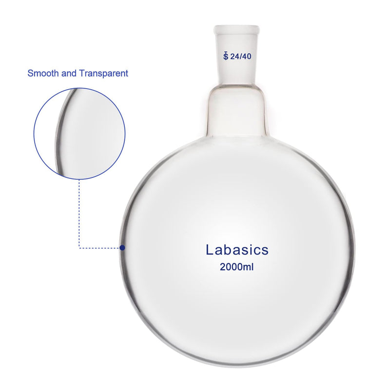 Labasics Glass 2000ml Single Neck One Neck Round Bottom Flask RBF, with 24/40 Standard Taper Outer Joint (2000ml) 2000 ml