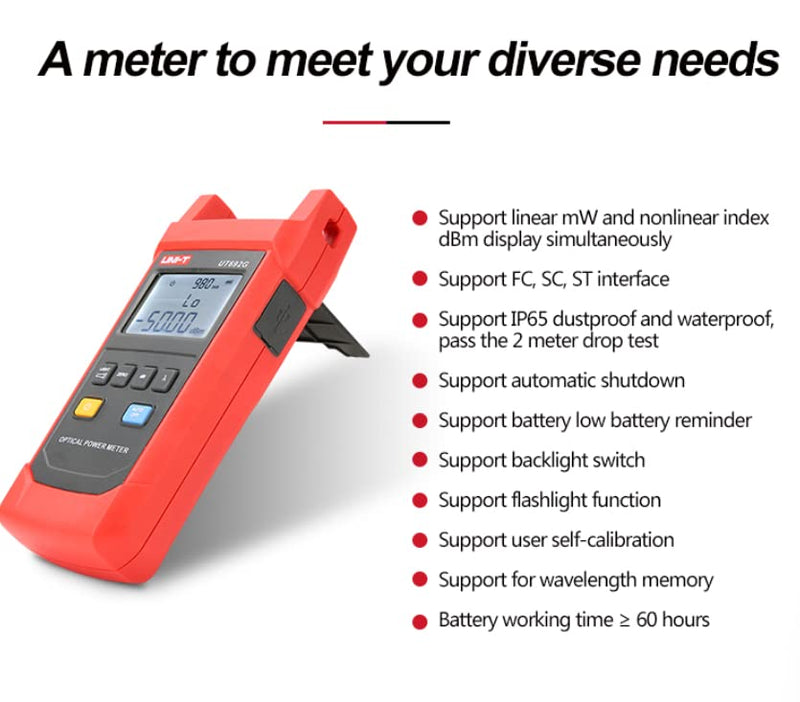 [Australia - AusPower] - UNI-T UT692D Fiber Optic Tool Optical Power Meter Visual Fault Locator -70-10dBm -50-26dBm 10mW FC/SC/ST Connector -70-+10 dBm 