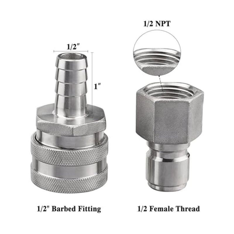 [Australia - AusPower] - FERRODAY Stainless Steel Quick Disconnect Set 1/2 NPT Female Disconnect 1/2" Barb Brewing Quick Disconnect For Wort Pumps for Wort Chiller Connectors for Ball Valve Hose Fitting & O-rings-2 Pair 2 pair in 1 package 
