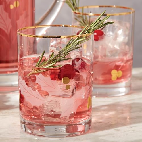 Lenox Holiday Gold Double Old Fashioned Glasses, Christmas Set of 4 Double Old-Fashioneds, Set of 4