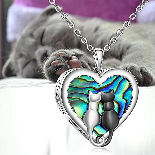 Black Cat Urn Necklaces for Ashes Women Sterling Silver Abalone Necklace