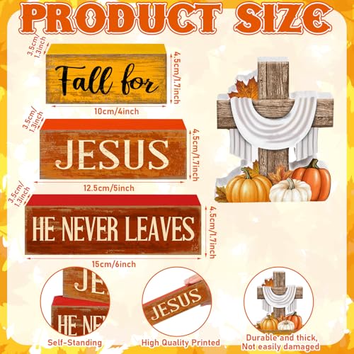 Lineshading 4 Pcs Fall Decoration For Home Fall Religious Wooden Signs Fall for Jesus, He Never Leaves