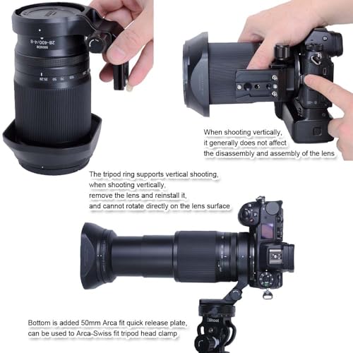 iShoot Tripod Mount Ring Lens Collar Compatible with Nikon Nikkor Z 70-180mm F2.8 & Z 28-400mm F4-8 VR, Support Vertical Shoot, Quick Release Plate Bracket for Arca-Swiss Fit Head Clamp Stabilizer