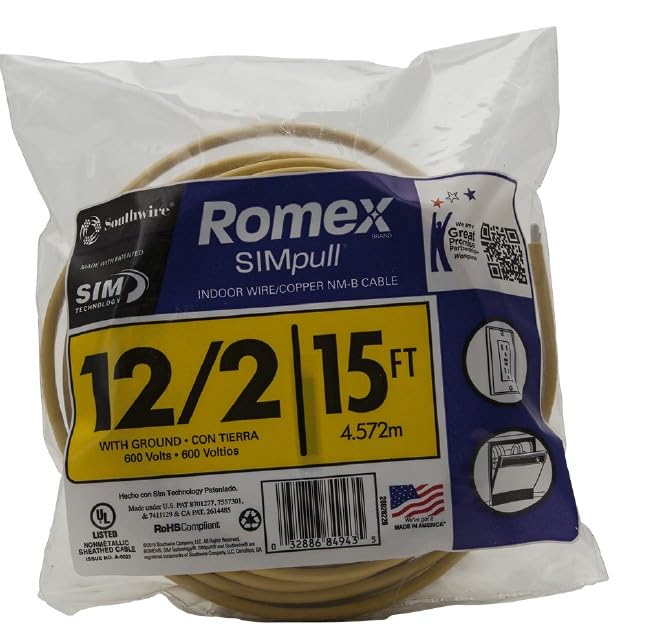 [Australia - AusPower] - Southwire Romex Brand Simpull Solid Indoor 12/2 W/G NMB Cable 15ft coil - SW# 28828226 