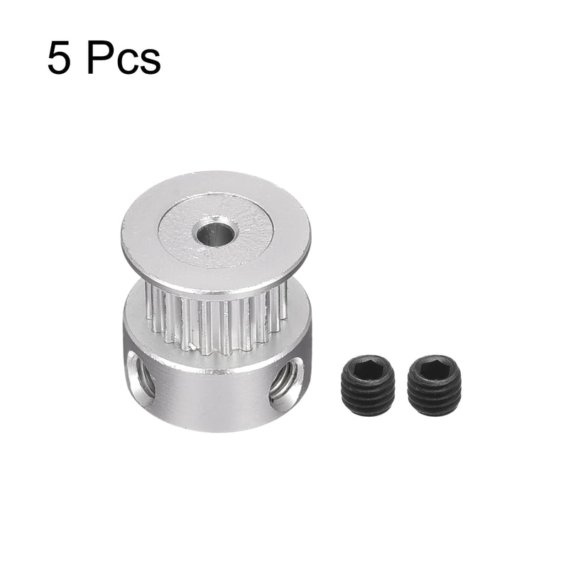 [Australia - AusPower] - MECCANIXITY 20 Teeth 3mm Bore Timing Pulley, Aluminium Synchronous Wheel Silver for 3D Printer Belt, CNC Machine, Pack of 5 Silver Tone 