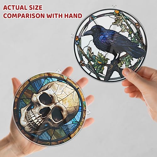 2 Halloween Raven Skull Acrylic Window Hanging 6" Ornaments, Art Gothic Decor for Home, Indoor, Garden, Housewarming, Gift for Mom, Grandma, Women, Friend SCB-A6-GT1 6" 2 Gothics - a