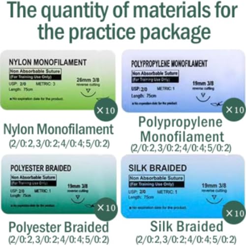 40 Pieces Suture Material, Suture Material, 4 Materials, 2/0, 3/0, 4/0, 5/0, Ideal Suture Exercise Thread for Students, Needle and Thread Set, Refill Pack for Surgical Suture Set