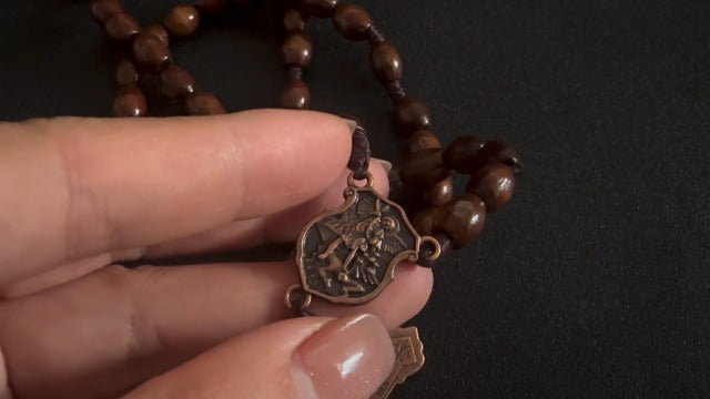 Bovemee Saint Benedict Medal Prayer Pocket Rosary Catholic Brown Wood Beads with Medalla de san benitol and Crucifix, 9 Inch Brown SaintArchange NK