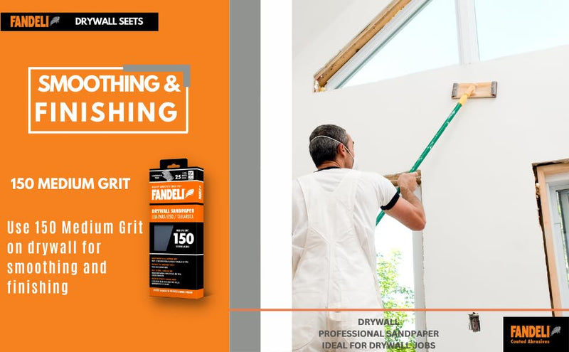 Fandeli | Multi-Purpose Sanding Paper | Grit 150 | 75 Sheets of 4-1/4'' x 11'' | Perfect for Sanding Drywall | Hand Sanding | Orbital Sanders | Sandpaper Sheets | Sandpaper Grit. 150 Grit