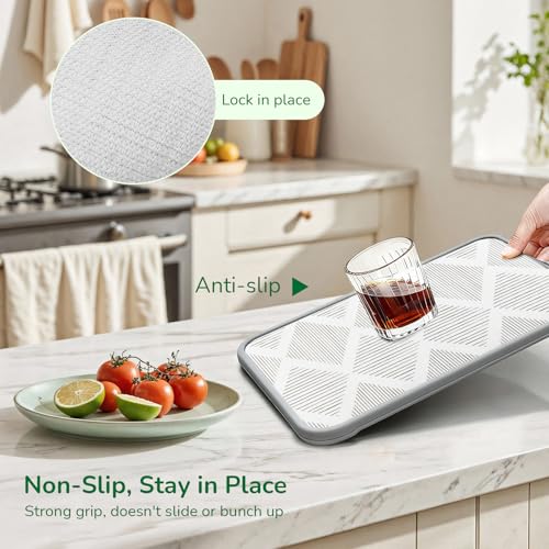 Gray shelf drawer liner for kitchen cabinets, non-adhesive, 17.5 inches wide and 20 feet long, by Insigoo.