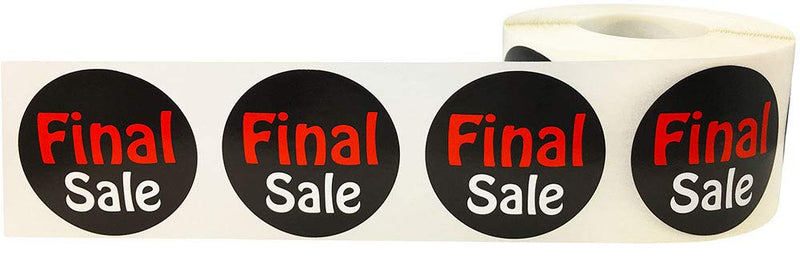 Final Sale Stickers, 1.5 Inch Round Adhesive Labels, Black with Red Text Clearance Stickers, 500 Total Labels on a Roll for Retail Sales, Discounts, and Merchandising – Made in The USA