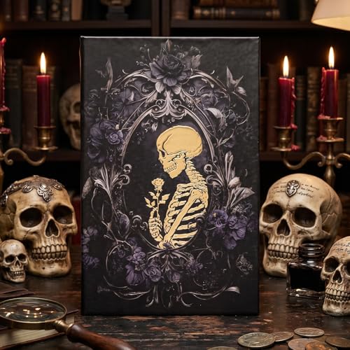 Realistic Hidden Book Safe – Skull & Black Rose Vintage Faux Book M/Golden Skull