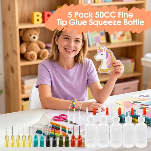 WHFRTNS 50ml translucent needle tip glue squeeze bottle with blunt metal precision applicator tips