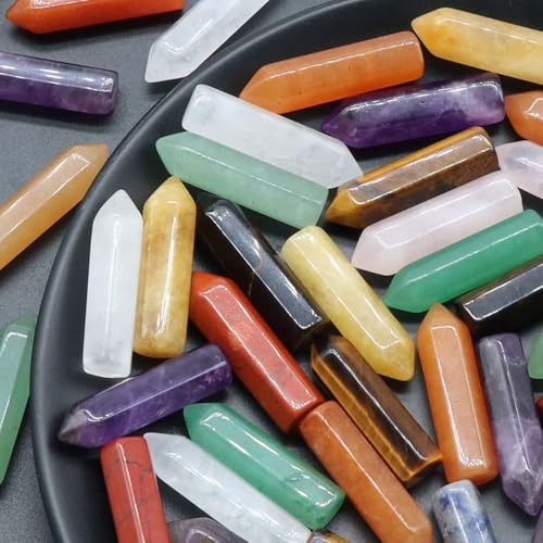 LHJ 10 Pcs Natural Healing Crystal Wand Points Set, Hexagonal Prism Quartz Gemstone Towers for Chakra Reiki Energy Balancing, Meditation, Wire Wrapping & Home Decor