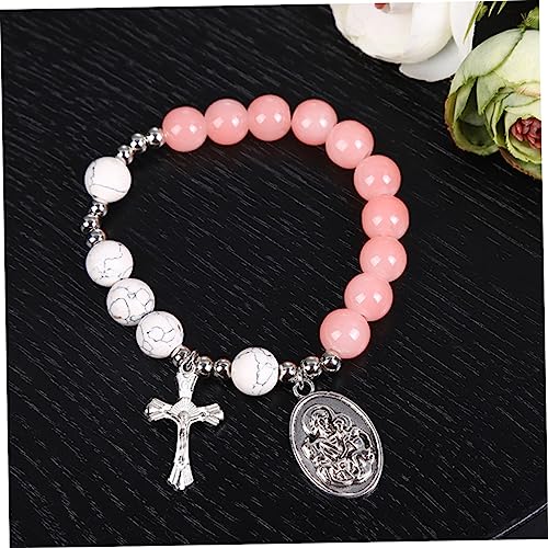 Veemoon Cross Pendant Bracelet Beaded Bracelet Religious Cross Design for Women's Daily Wear Spiritual Occasions Crafted Care