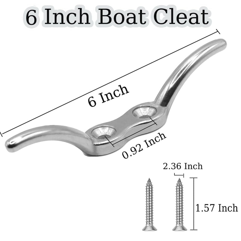 Boat Cleat, 2 1/2 in 4 6 inch Dock Cleat 316 Stainless Steel Marine Grade, Rope Cleat -Include Mounting Screws 6 inch- 4 Pack