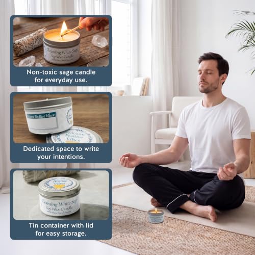 White Sage Soy Wax Candle, 6oz Non-Toxic Aromatherapy for Home Cleansing 6 Ounce Tin