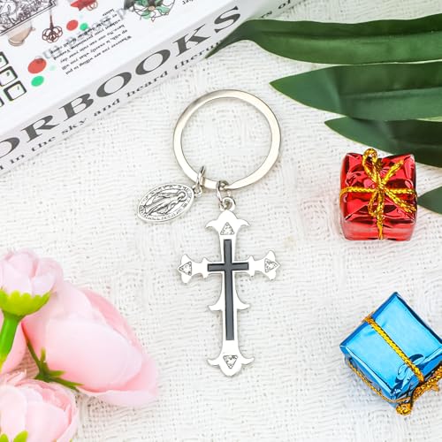 Steel Cross Keychain Christian Inspirational Pendant Confirmation and Ordination Religious Present for Birthday Christmas Thanksgiving