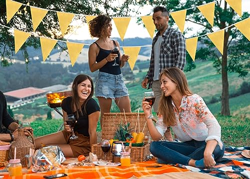 Gold Fabric Bunting, 66 Feet Banners with 52 Waterproof Reusable Triangle Flags for Mother's Day, Birthday, Wedding, Home, Outdoor Party Decoration Gold