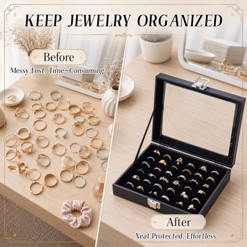 2 Pack 36 Slots Ring Organizer Box for Girls Women
