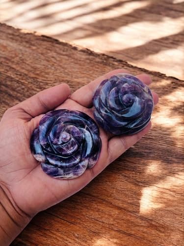 Amethyst Crystal Rose, Amethyst Hand Carved Flower, Crystal Flower, Handmade Crystal Hand Carved Rose, Home Decor Office Table Decor Reiki Healing Crystal Antique Showpeiece 50-60MM
