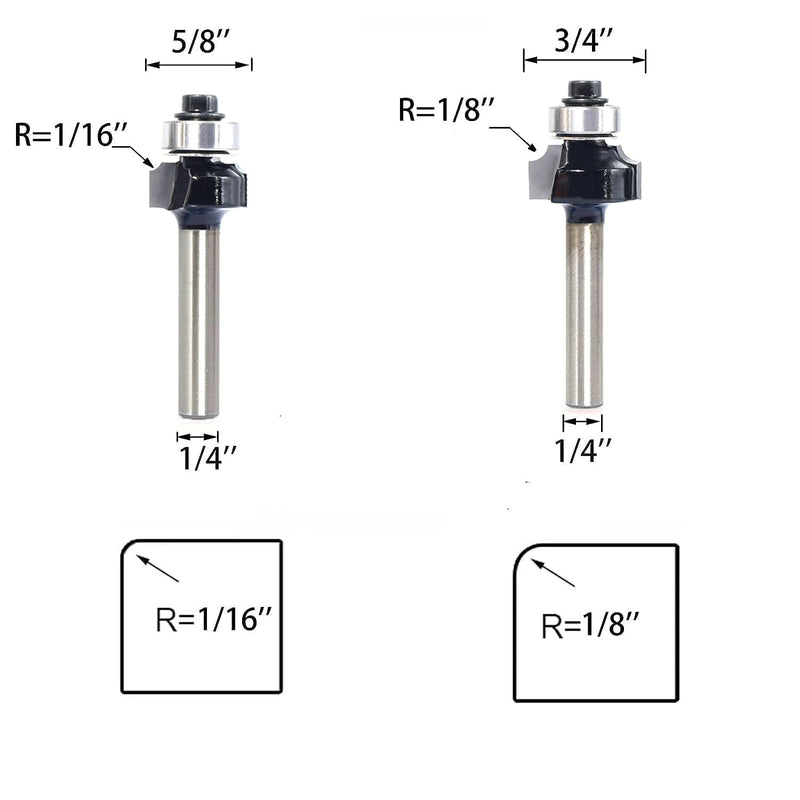 [Australia - AusPower] - 6pcs Roundover Router Bit Set - Round Over Router Bits 1/4 Shank with 6 Bearings 3/8", Carbide Corner Rounding Edge-Forming Bit, for Round Over Beading, for Rounding Trim 6pcs roundover bit 