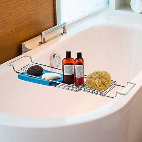 Home Intuition Stainless Steel Expandable Shower Bathtub Tray Over the Clawfoot Tub Bath Caddy 1