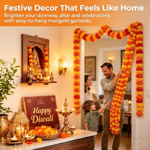 Marigold Garland, 3-Pack Indian Decorations, Diwali Decorations