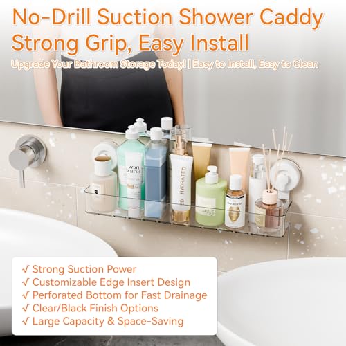 Clear 2 Pack Acrylic Shower Caddy Suction Cup,No Rust Bathroom Organizers and Storage Holder,Plastic Wall Mounted Shower Shelves,Bathtub Storage Organizer,Shampoo and Conditioner Holder for Washroom Clear