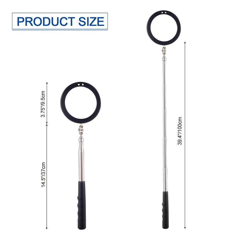 [Australia - AusPower] - Rechabite Telescoping Inspection Mirror LED Light with Large 3.75 Inches Round Mirror, 39.4 Inches Extendable, Flexible 360 Swivel, for Inspection Viewing, Mechanic Checking, Observation 3.75" Round 