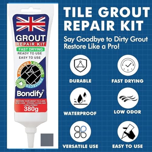 Waterproof Dark Gray Grout Reviver Ready Mixed 13.4oz/380g FAST DRYING EXTRA VOLUME Waterproof Grout Repair Kit Dark Grey Tile Grout for Patio, Shower, Bathroom, Window Quick Drying Gap Filler
