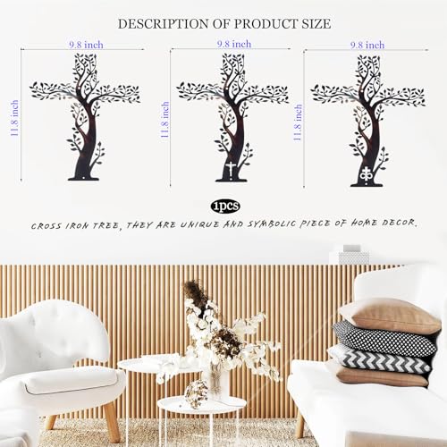 YO-yiHHG Metal Cross Tree Wall Decor, Tree of Life Wall Art Crosses Wall Decor Family Cross Ideal for Hanging in Spaces Such As Living Rooms, Study Rooms and Churches (C) C