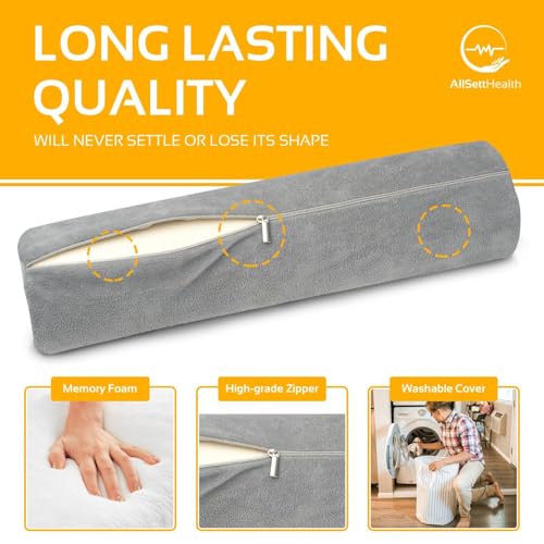 AllSett Health Firm Round Bolster Pillow - Memory Foam Cervical Neck Roll Pillow for Sleeping 17x4 Inch, Firm