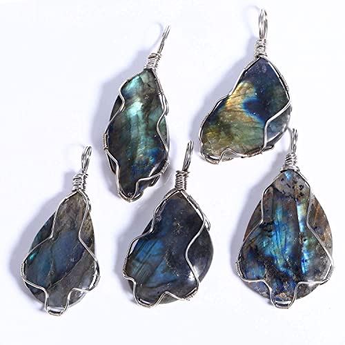 Labradorite Pendant Necklace for Unisex Natural Crystal Wire Wrap for Gifts