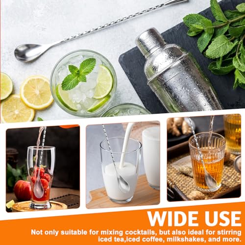 18 Pcs Silver Bar Spoons Bulk, 12 Inch Stainless Steel Spiral Pattern Mixing Spoons Long Handle Cocktail Spoon for Coffee, Cocktail, Iced Tea