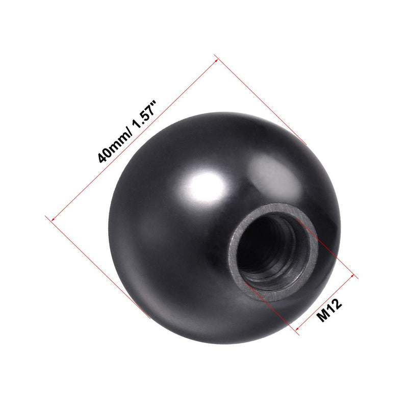 [Australia - AusPower] - uxcell Thermoset Ball Knob M12 Female Threaded Machine Handle 40mm Diameter Smooth Rim Black 
