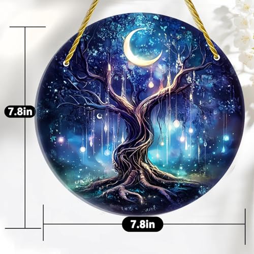 Stained Glass Window Hanging, Acrylic Hanging Ornament Decor for Doors Home Sun Catchers Decoration and Christmas Deep Blue Tree of Life 1