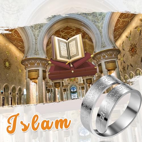 Flongo Islamic Arabic Inscription Ring for Men and Women –silver Adjustable Stainless Steel Faith Quran Ring Muslim Jewellery Gift for Ramadan Eid Wedding or Religious Occasions Silver