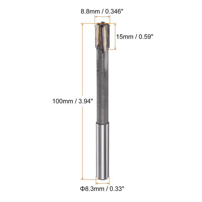sourcing map Carbide Reamer 8.8 mm, 4 Blades, H8/H7 Accuracy, Sandblasting Coating Machine Reamer for Metal Wood Hole Reamer, Straight Groove High Speed Steel Tool 8.8mm