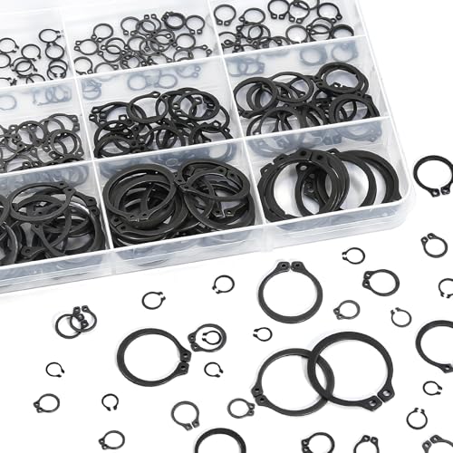 LUEEN external shaft retaining ring assortment kit with black carbon steel circlips and storage case