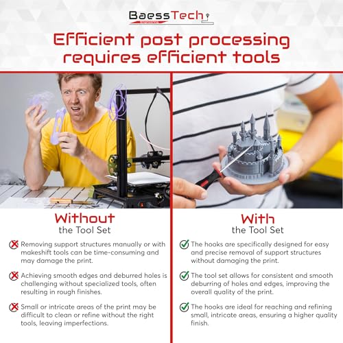 3D Push Hook Set 4 Pieces - Support Structures Easy to Remove - Tool with Hardened Tips and Ergonomic Handle - Hook Set 3D Printer Tool Accessories, Hand Deburring Tool