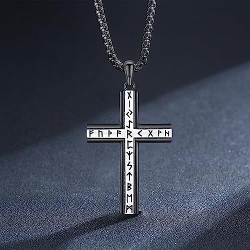 Midir&Etain Cross Necklace for Women Men Sterling Silver Religious Cross Pendant Necklace Jewellery Gifts for Boyfriend Girlfriend D-Rune(Two-tone)
