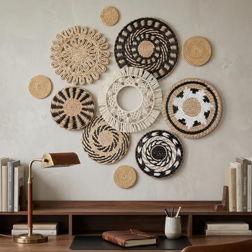 11 Pcs Boho Wall Basket Decor, Bulrush Woven Wall Hanging, Multi Size