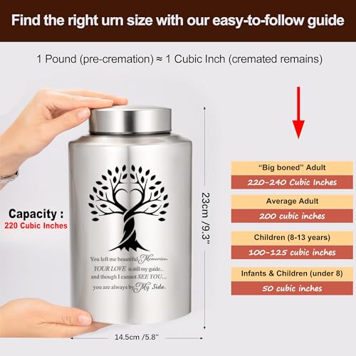 Gredstar Tree of Life Adult Cremation Urn for Human Ashes - Large Memorial Urn with Black Velvet Bag, Funeral Decorative Ashes Holder for Burial or Keepsake,Always By My Side Always By My Side