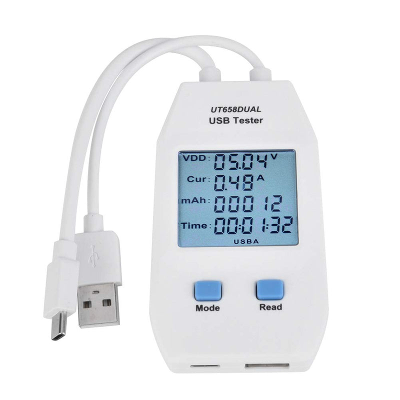 [Australia - AusPower] - USB Meter, White ABS LCD USB Tester Detector Voltmeter Ammeter Portable Digital Power Capacity Tester Meter Used to Inspect USB Chargers Portable Power Sources Data Cables 