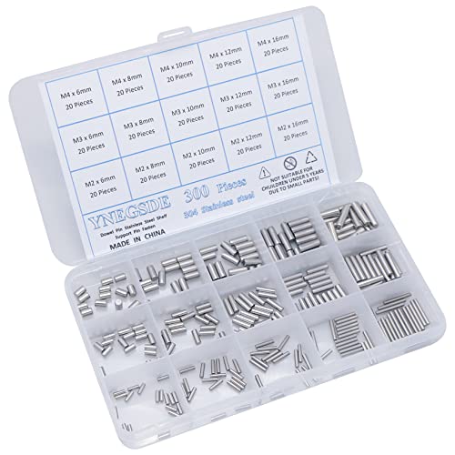YNEGSDE M2 M3 M4 304 stainless steel dowel pin assortment, 300-piece metal pin set sealed in organizer case
